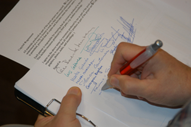 Copyleft agreement being signed